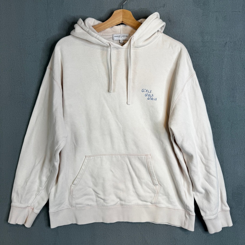 Maison Labiche Paris Girls Girls Girls Embroidered‎ Hoodie White Cotton Size L